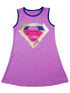 Girls Purple Glitter Sequin Super Girl Applique Cotton Dress 9M-8 - SophiasStyle.com